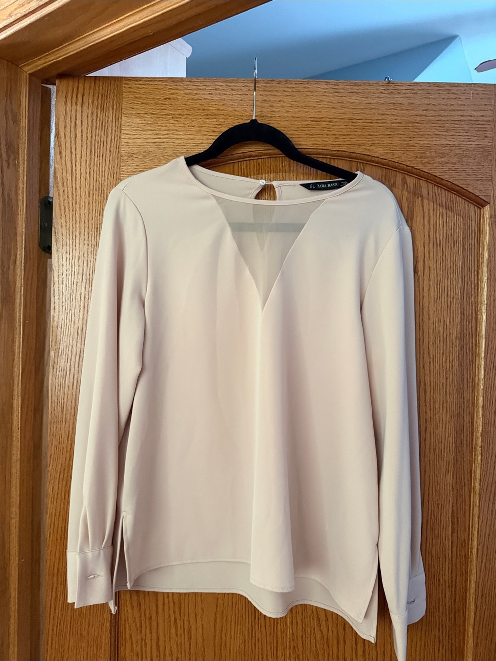 Zara beige Long-Sleeve V-Notch Blouse